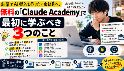 副業でAI収入を作りたい会社員へ。無料の「Claude Academy」で最初に学ぶべき3つのこと